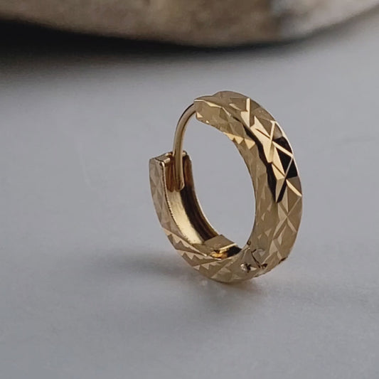 18K Solid Yellow Gold Diamond-Cut Small Single Italian Hoop / Cartilage Hoop
