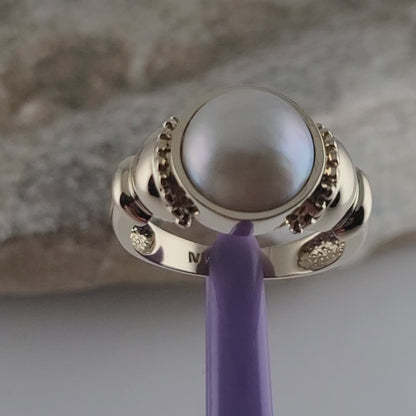 14K Yellow Gold Natural Gray Pearl Gorgeous Ring Size 7 Solid Gold