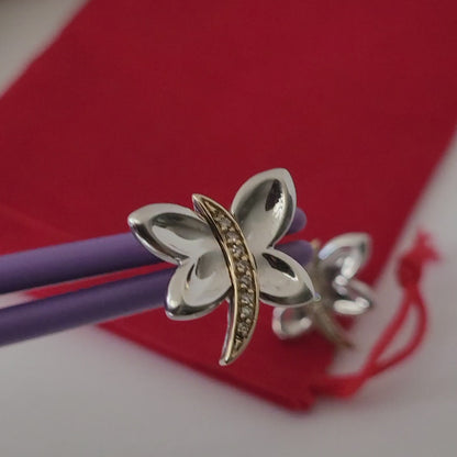 ❤️925 Precious Sterling Silver and 14k Solid Gold Genuine Diamonds Butterfly-Shaped Earrings!