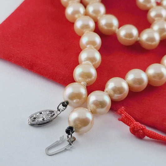 Vintage Freshwater Chatani Pearl Necklace with Solid 14k White Gold Clasp