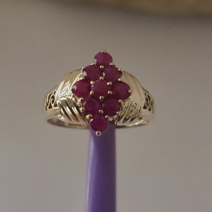 10K Yellow Gold Rubies Cocktail Ring Size 6.75 Solid Gold