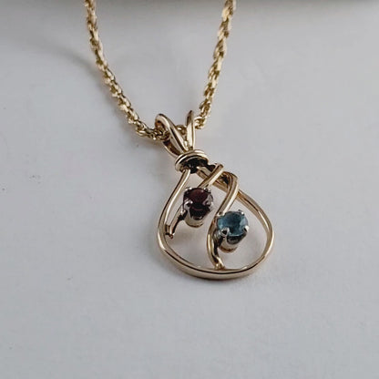 14K Yellow Gold Diamond-Cut Rope Chain Garnet and Blue Topaz Pendant, Made in Italy!