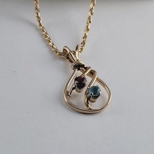 14K Yellow Gold Diamond-Cut Rope Chain Garnet and Blue Topaz Pendant, Made in Italy!