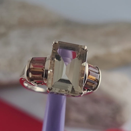 14K Yellow Gold Quartz and Citrine Ring Size 6.75 - Solid Gold