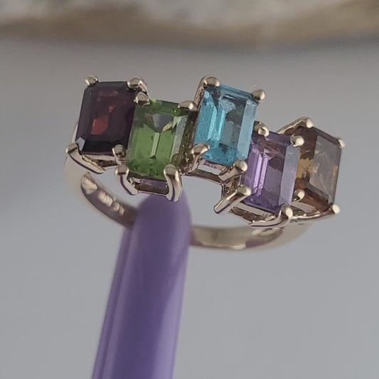 10K Yellow Gold Multi-Gemstone Cocktail Ring Size 5.75 -Solid Gold!