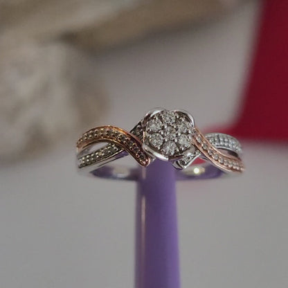 ❤️Size 6.75 Fancy Sterling Silver & 10k Solid Rose Gold Genuine Diamond Ring!