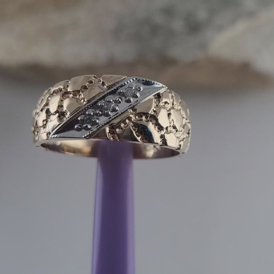 10K Two-Tone Gold  Diamond Band Ring Size 6.5, Solid Gold