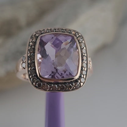 $4500 LeVian 14K Rose Gold Amethyst and Chocolate Diamonds Ring Size 7 - Solid Gold