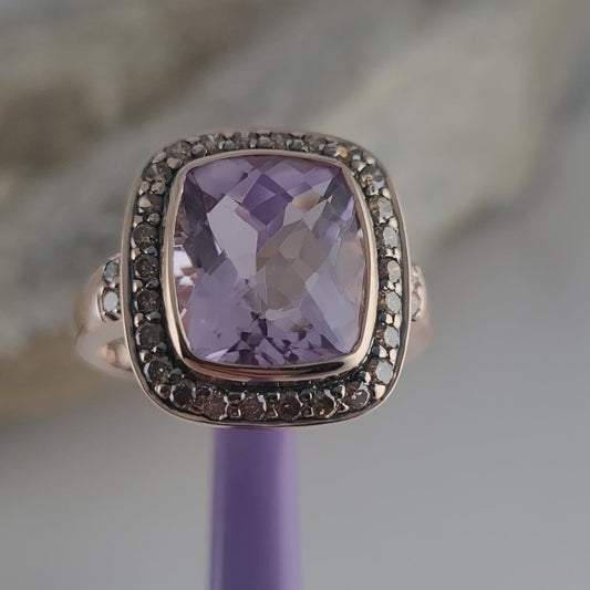 $4500 LeVian 14K Rose Gold Amethyst and Chocolate Diamonds Ring Size 7 - Solid Gold