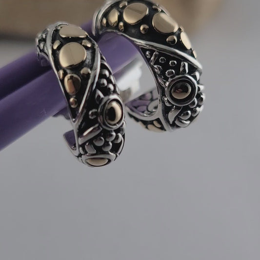 Jonh Hardy Jaisalmer Sterling Silver and 18K Yellow Gold Hoop Earrings