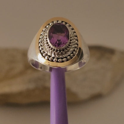 ❤️925 Size 10 Gorgeous Sterling Silver and 18k Solid Yellow Gold Amethyst Ring!