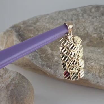 14K Yellow Gold Diamond-Cut Nugget Design Pendant - Solid Gold!