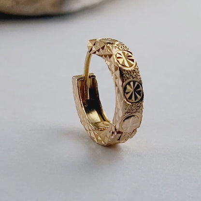 18K Yellow Gold Diamond-Cut Small Single Italian Hoop Earring, Solid Gold!