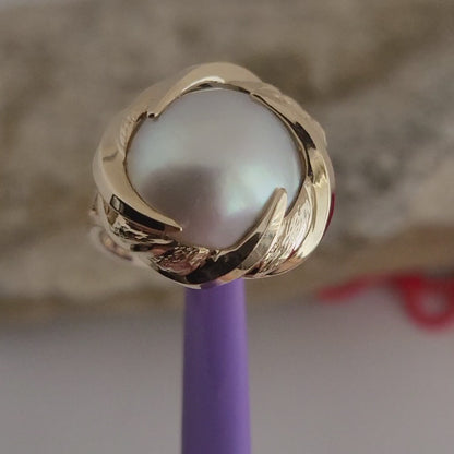 ❤️14k Size 6.75 Gorgeous Solid Yellow Gold Natural Grey Pearl Ring!