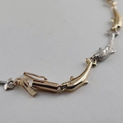 14K Two-Tone Gold Dolphin Link Bracelet, Solid Gold!