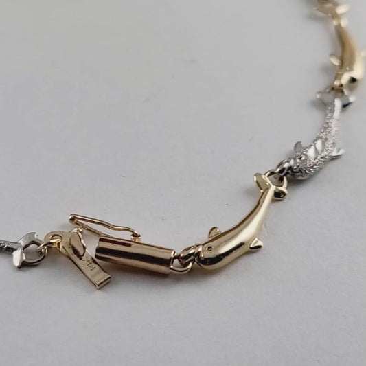 14K Two-Tone Gold Dolphin Link Bracelet, Solid Gold!