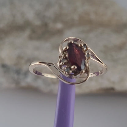 14K Yellow Gold Garnet and Genuine Diamonds Ring Size 9.5 - Solid Gold