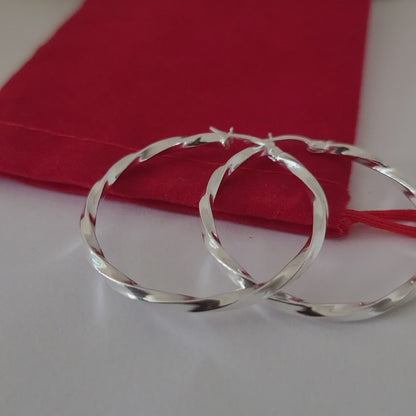 925 Sterling Silver Hoop Earrings Twisted Design