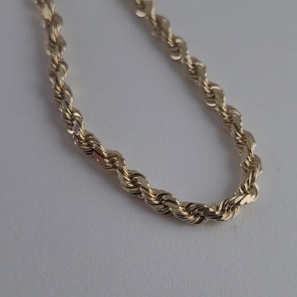 14K Yellow Gold Rope Link Bracelet with Barrel Clasp - Solid Gold!