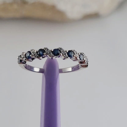Le Vian 14K White Gold Blue Sapphire & Diamond Band Ring Size 6.5