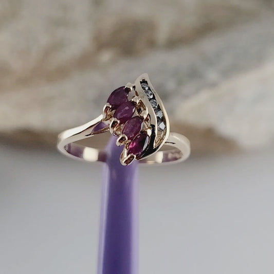 14K Yellow Gold Rubies and Diamonds Ring Size 6.5, Solid Gold