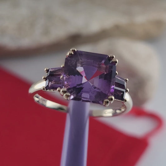 14K Yellow Gold Purple Amethyst Cocktail Ring Size 11 - Solid Gold