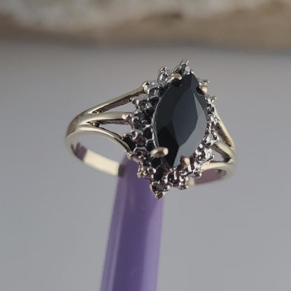 10K Yellow Gold Onyx and Genuine Diamond Ring Size 6 - Solid Gold