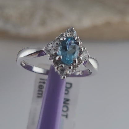 14K White Gold Blue and White Topaz Ring Size 6.75 - Solid Gold