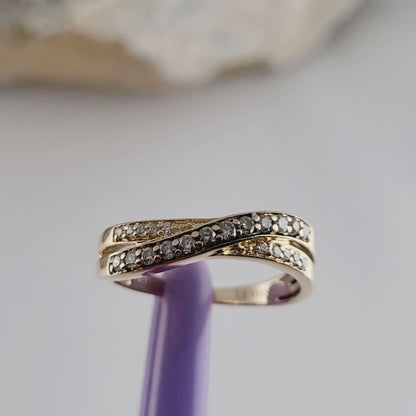 $2,000 14K Yellow Gold Genuine Chocolate and Vanilla Diamonds Criss-Cross Le Vian Ring Size 7- Solid Gold!