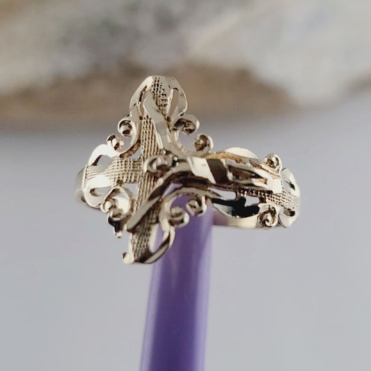 10K Yellow Gold Crucifix Design Ring, Size 6.75, Solid Gold