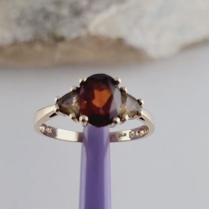14K Yellow Gold Garnet and Citrine Cocktail Ring Size 8, Solid Gold!