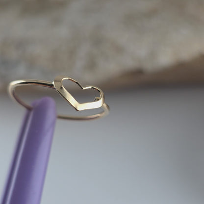 18K Yellow Gold Heart-Shaped Dainty Ring Size 4.75 - Solid Gold