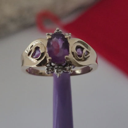 ❤️14k Size 7 Amazing Solid Yellow Gold Amethyst and Diamonds Ring!