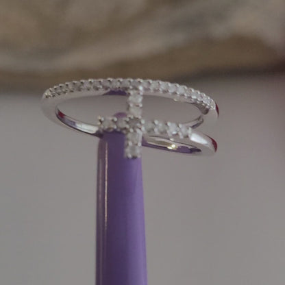 ❤️925 Size 6.75 Sterling Silver Diamond Cross Split Shank Stacked Ring!