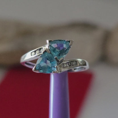 10K White Gold Blue Topaz and Diamond Ring Size 5.25 Solid Gold