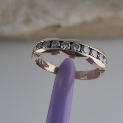14K Yellow Gold Genuine Diamond Band Ring Size 6.5 - Solid Gold!