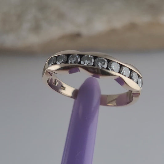 14K Yellow Gold Genuine Diamond Band Ring Size 6.5 - Solid Gold!