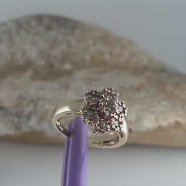 10K Yellow Gold Flower-Shaped Genuine Champagne Diamond Ring Size 8 - Solid Gold!