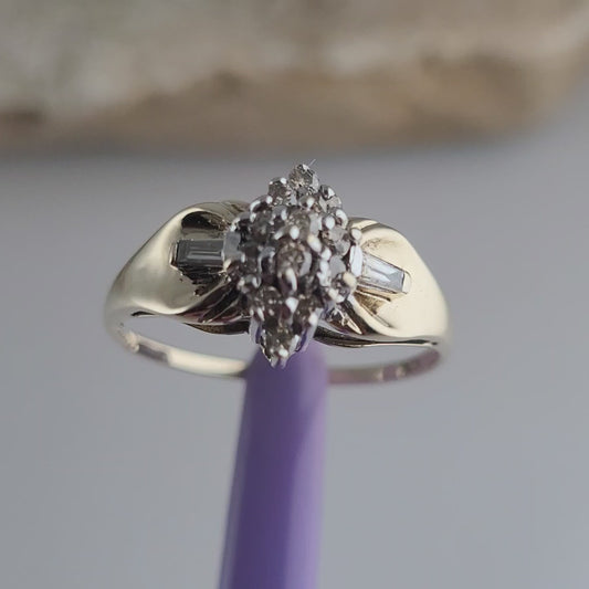 10K Yellow Gold Genuine Diamond Cluster Ring Size 6.25 -Solid Gold