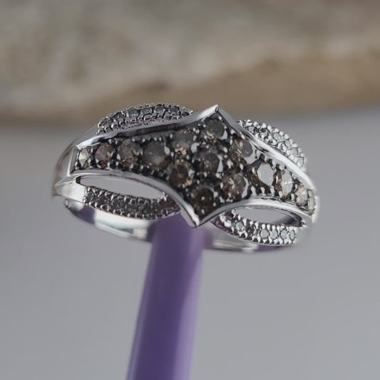 14K White Gold Chocolate & Vanilla Diamonds Ring Size 9.5 - Solid Gold
