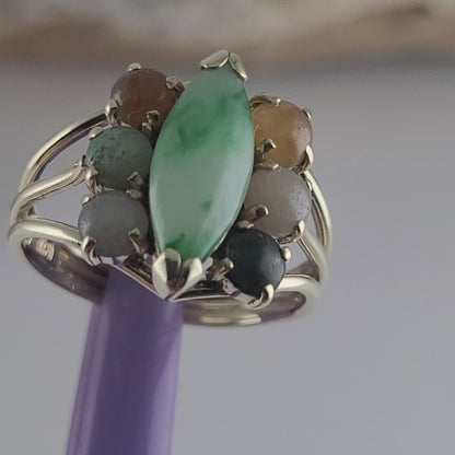 14K Yellow Gold Multi-Tone Jade Gemstones Ring Size 5.25 - Solid Gold