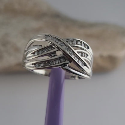 14K White Gold Crossover Genuine Diamonds Ring Size 9.5 - Solid Gold