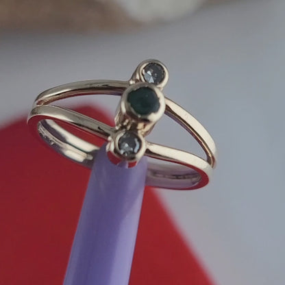 14K Yellow Gold Emerald and Diamond Pinky Ring Size 2.25, Solid Gold!