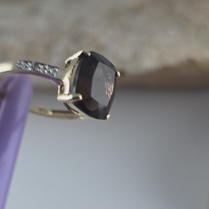 10K Yellow Gold Smoky Topaz and Genuine Diamonds Ring Size 6.75 - Solid Gold