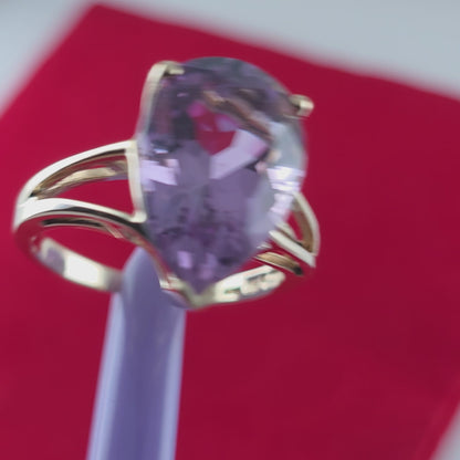 10K Yellow Gold Amethyst Gemstone Ring Size 6.75, Solid Gold!
