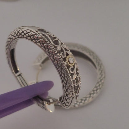 ❤️925 Precious Sterling Silver & 18k Solid Gold Diamond Filigree Design Earrings!