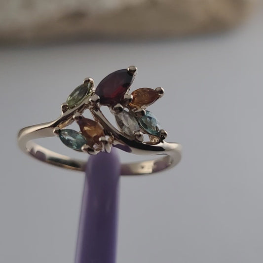 14K Yellow Gold Multi-Gemstone Cocktail Ring Size 8.25 - Solid Gold