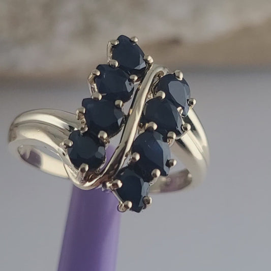 10K Yellow Gold Blue Sapphires Gemstones Ring Size 7 - Solid Gold