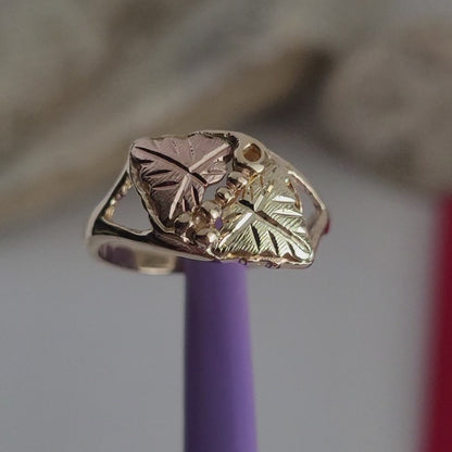 ❤️10k Size 5.5 Vintage Solid Yellow Gold Two Leaves-Shaped Black Hills Ring!