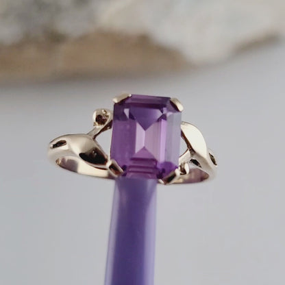 14K Yellow Gold Purple Sapphire Cocktail Ring Size 5, Solid Gold 👌🎁